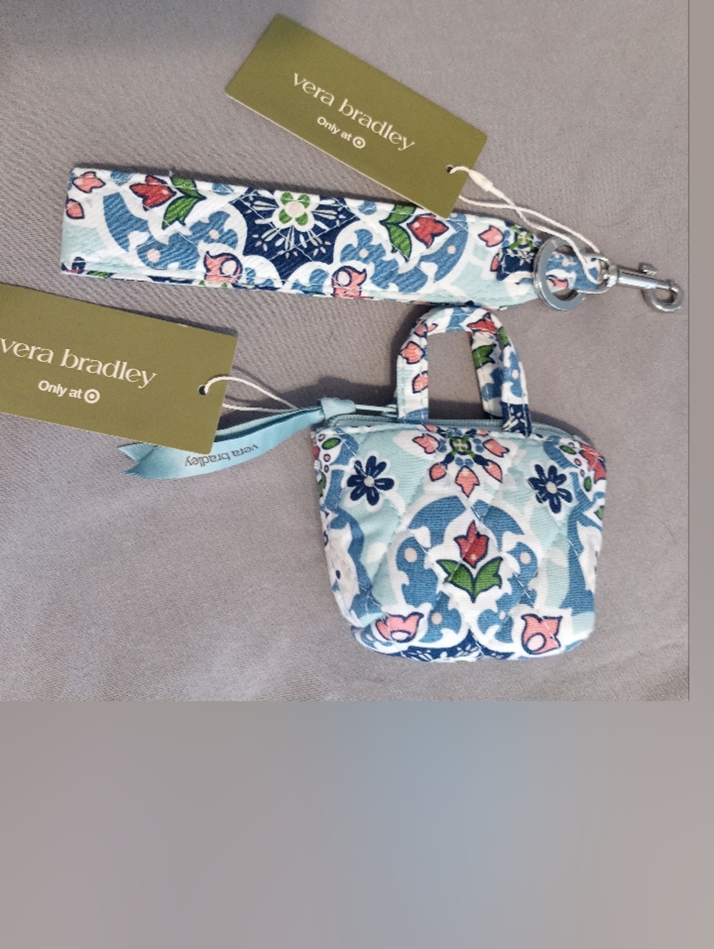 Vera Bradley Floral Quilted Keychain & Wristlet Set - Blue Multi